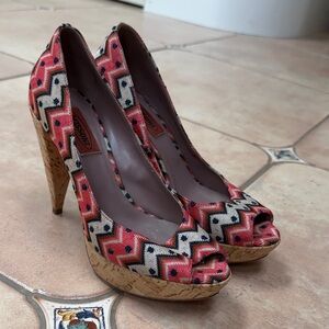 Missoni Red, Navy and White Peep Toe Heels